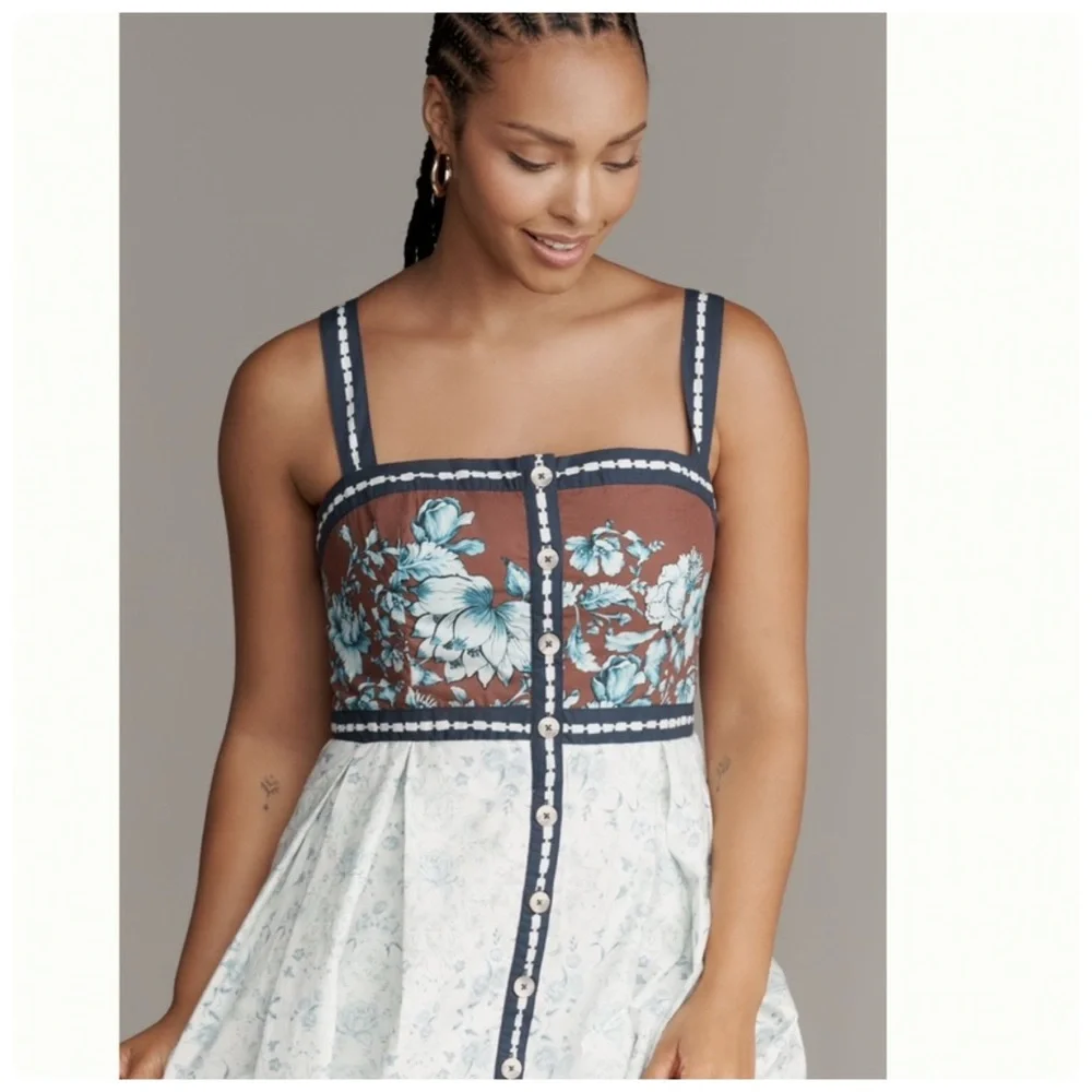 NWT Anthropologie Maeve Sleeveless Square-Neck Button-Front Midi Dress, L - Picture 7 of 14